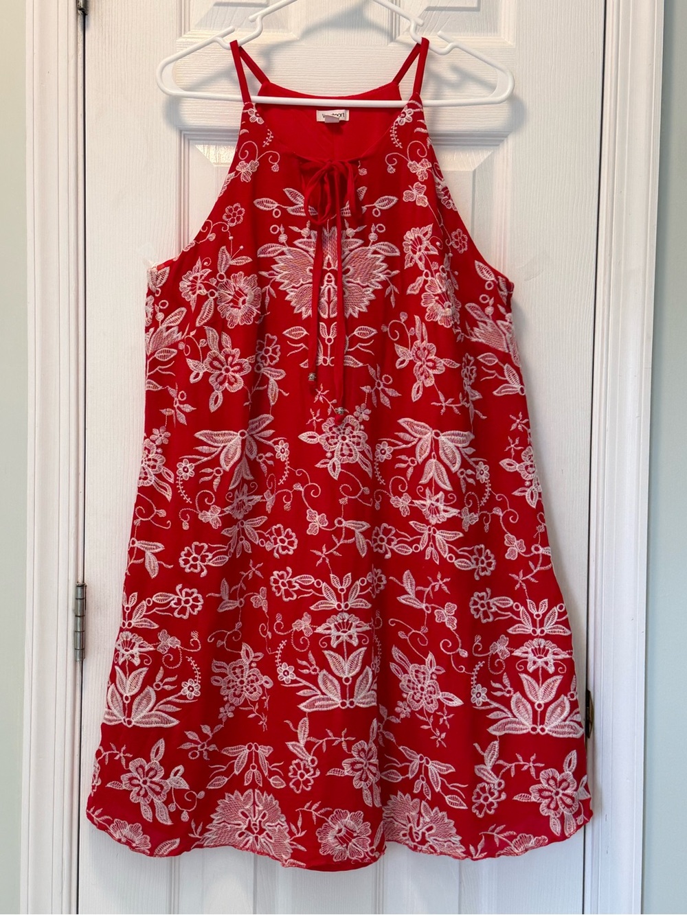 Westport Red White Halter Mini Dress XL XXL 1X Floral Embroidery A-line